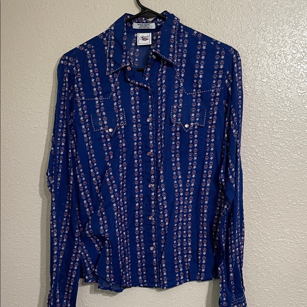 Cruel Girl Blue and White Patterned Button Down Shirt